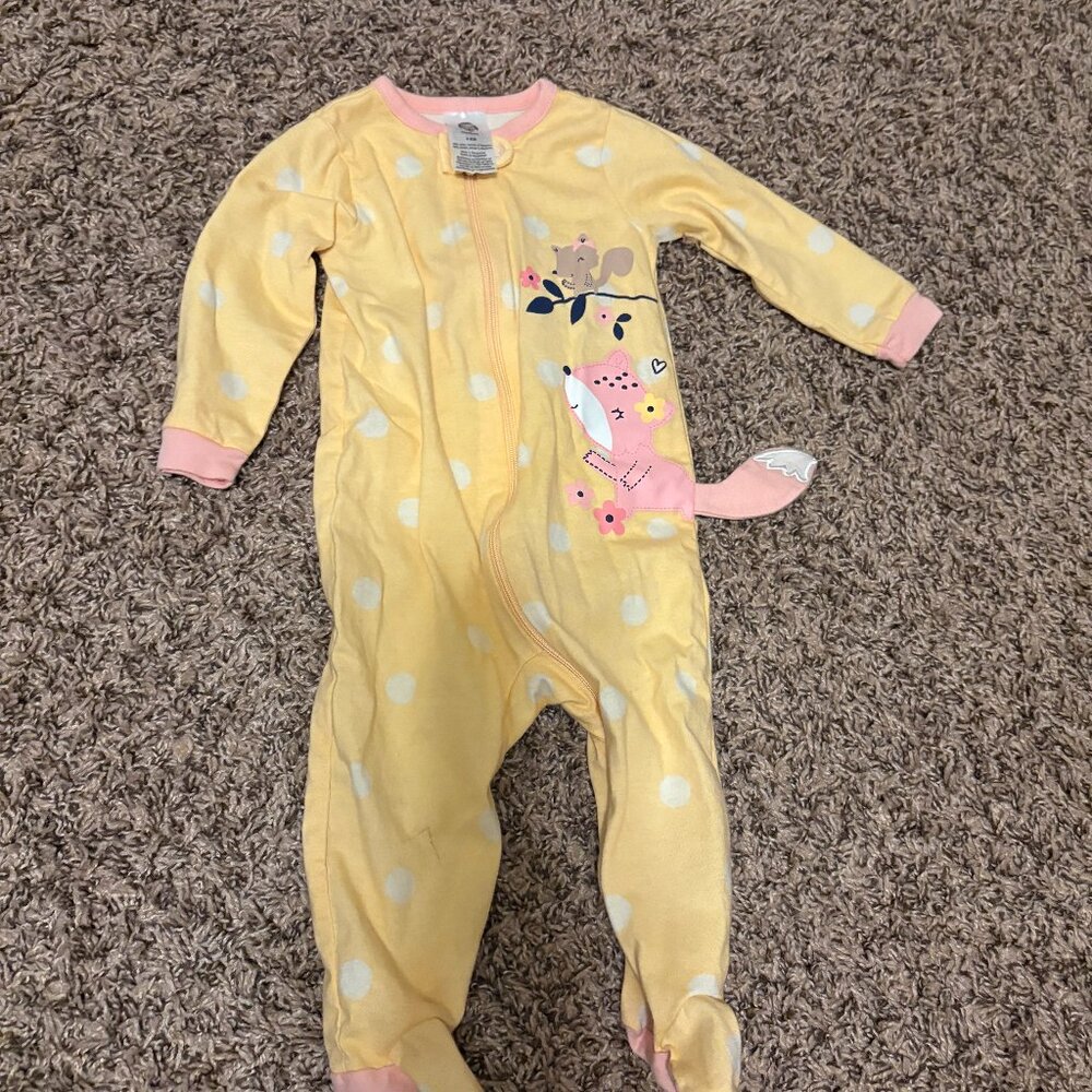 Gerber Yellow Footed Sleeper 3-6 Months Zip Front Fox Squirrel Graphic Cotton